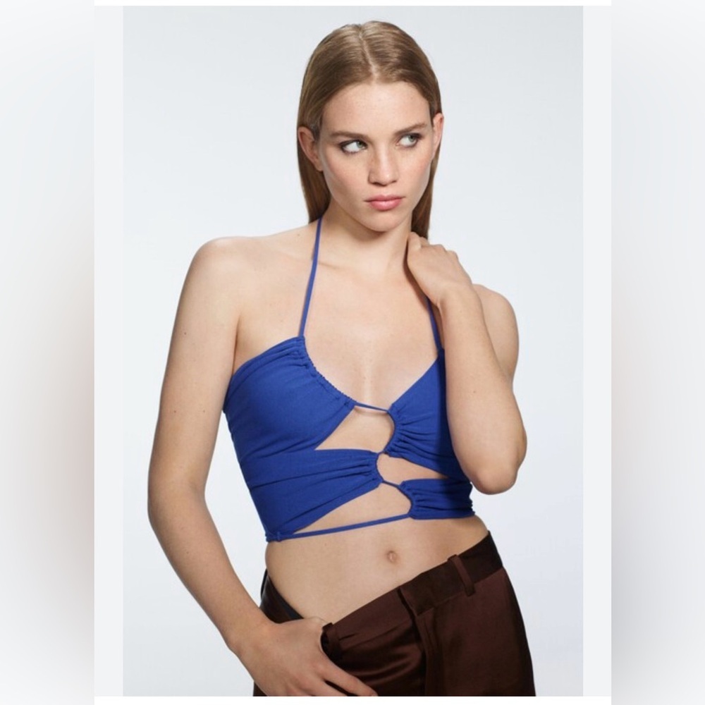 Zara Cut Out Knit halter top royal blue size Small